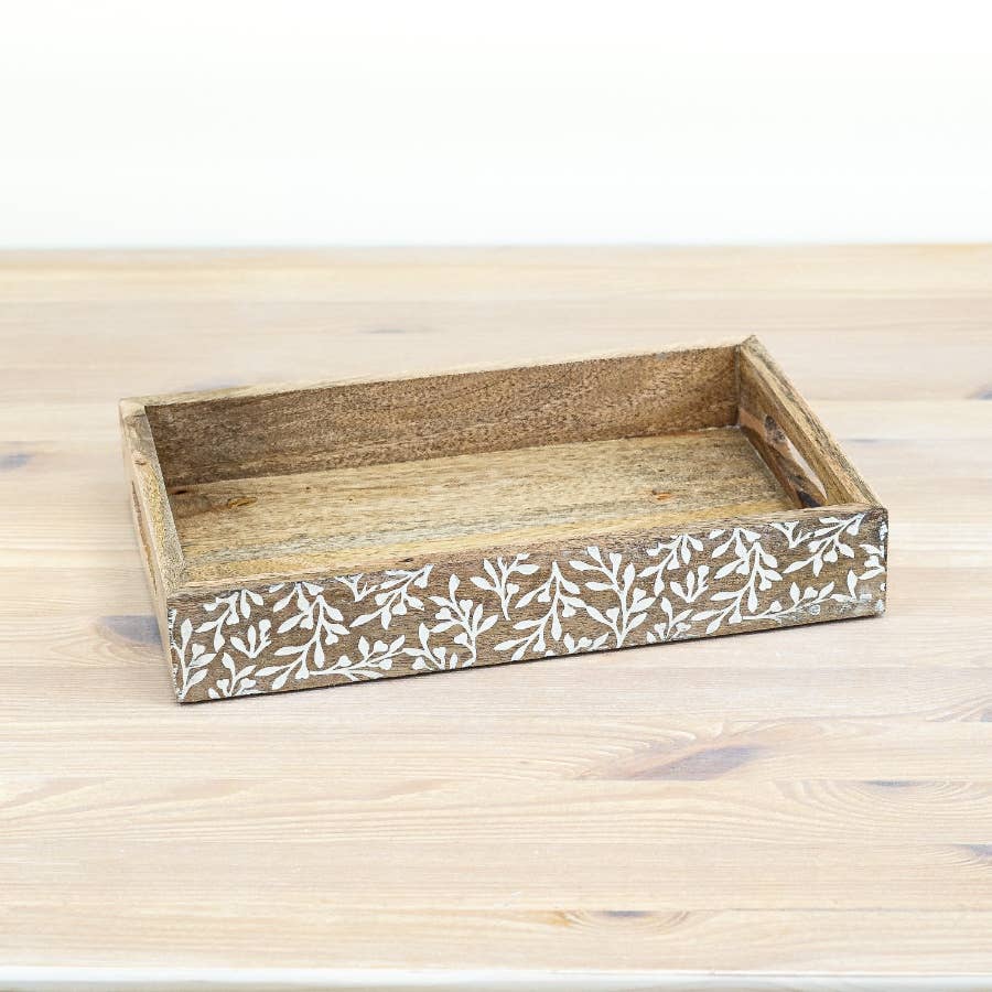 Mango Wood Flower Serving Tray, 30cm