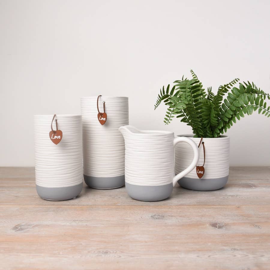 Rustic White & Grey Ribbed Jug