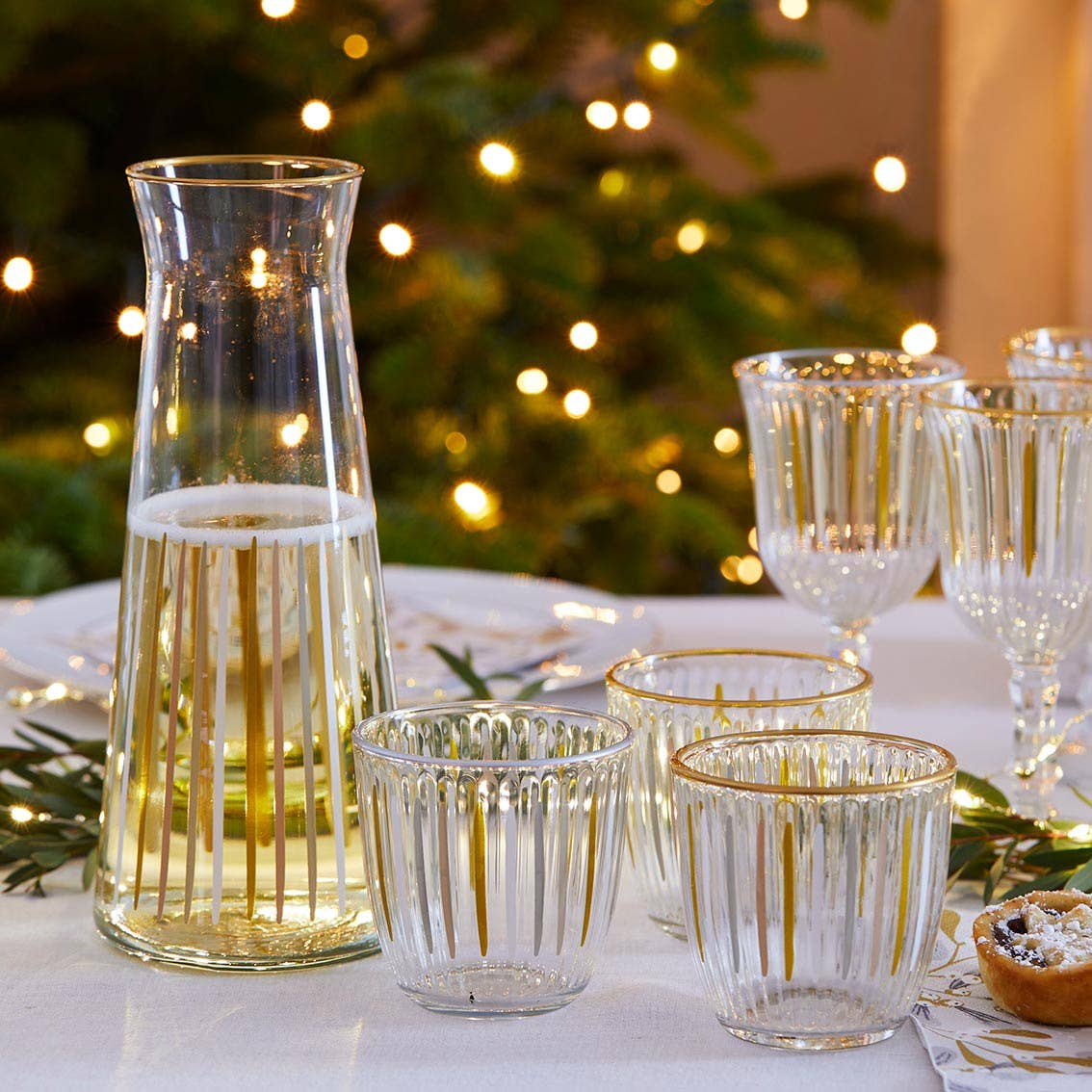 Golden Hour” – Set of 6 White & Gold Stripe Tumblers