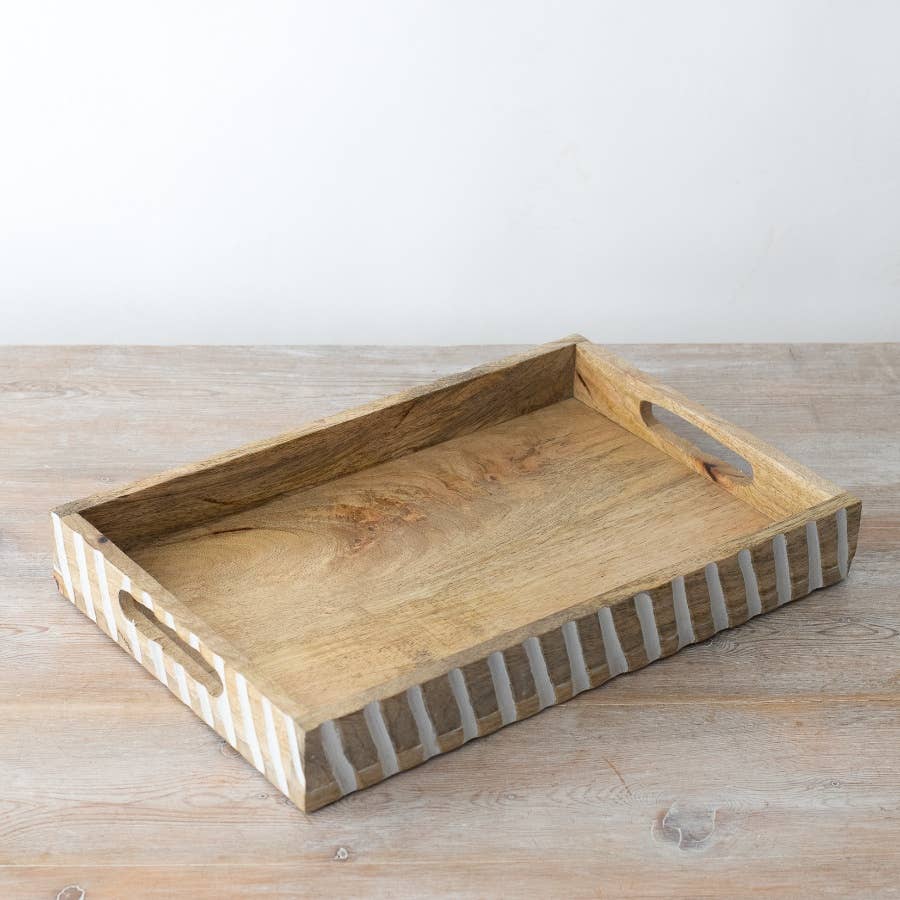 Whitewashed Wooden Serving Tray – 38cm