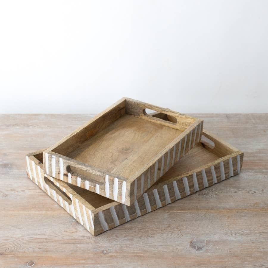 Whitewashed Wooden Serving Tray – 38cm