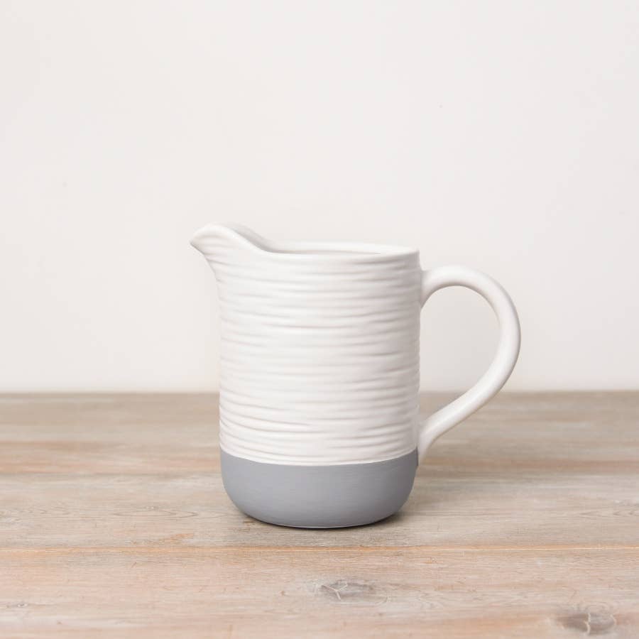 Rustic White & Grey Ribbed Jug