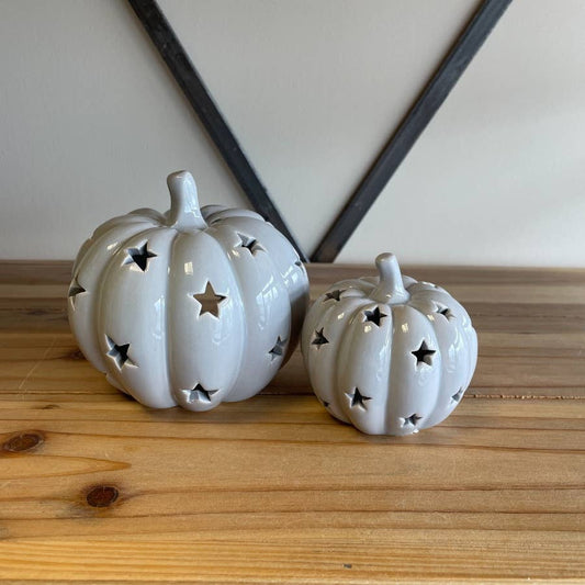 Grey Pumpkin Ceramic T-Light Holder – 10.8cm