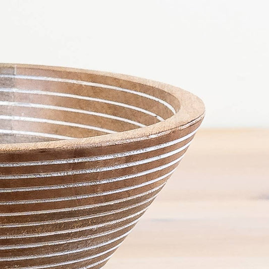 Whitewashed Mango Wood Bowl – Lined Design