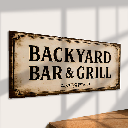 Backyard Bar & Grill Metal Sign – Rustic Outdoor Wall Decor