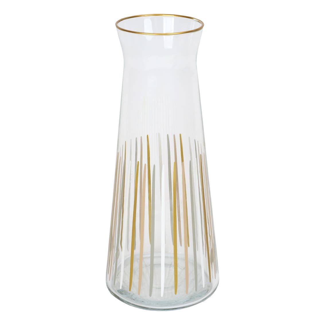 “Golden Pour” – White & Gold Stripe Glass Carafe