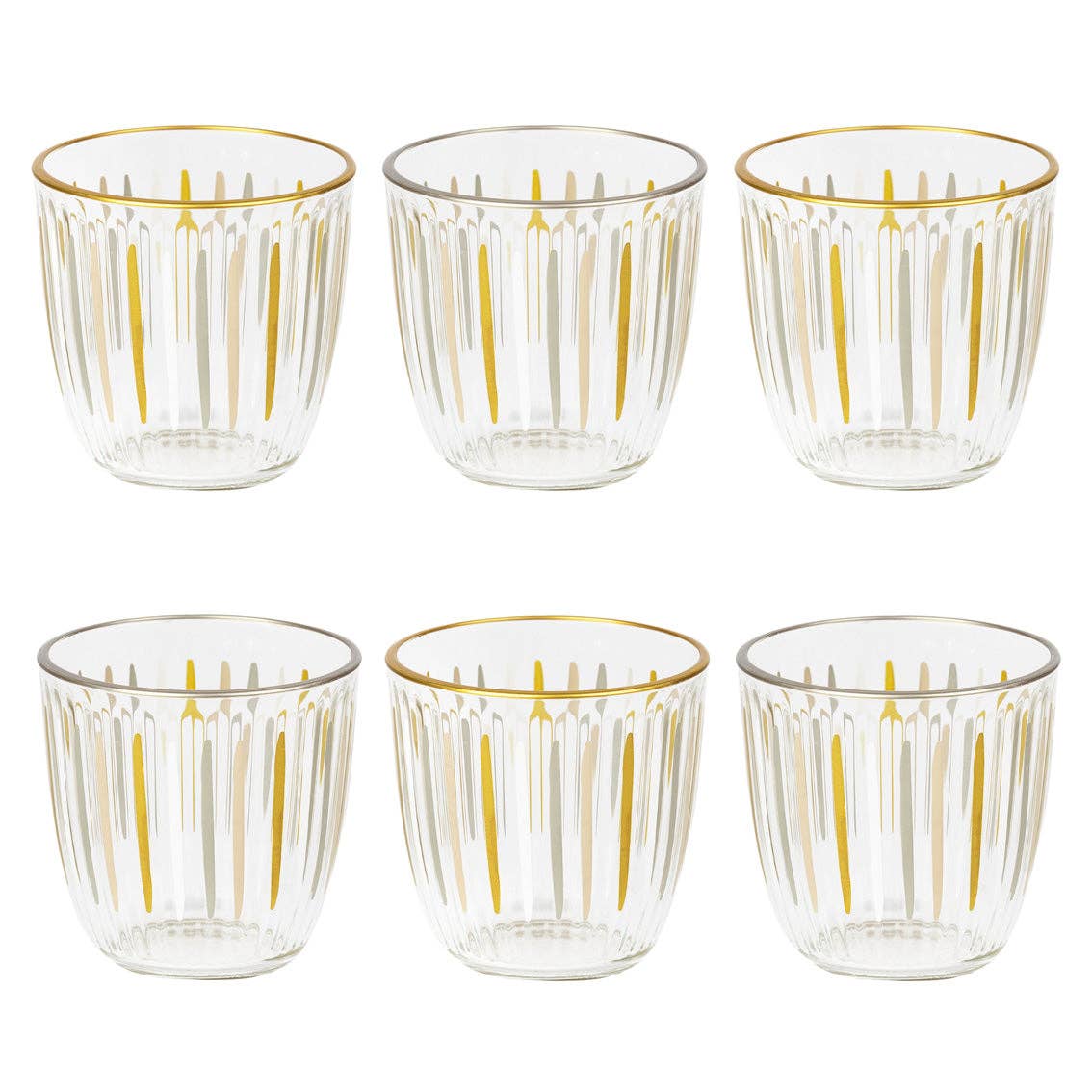 Golden Hour” – Set of 6 White & Gold Stripe Tumblers