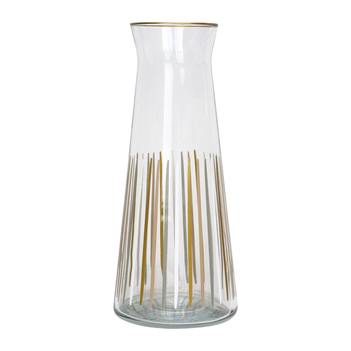 “Golden Pour” – White & Gold Stripe Glass Carafe