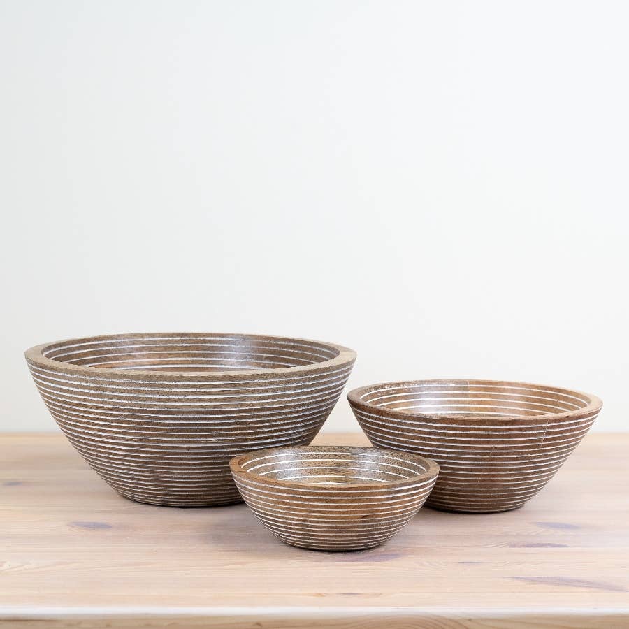 Whitewashed Mango Wood Bowl – Lined Design