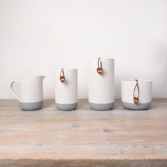 Rustic White & Grey Ribbed Jug