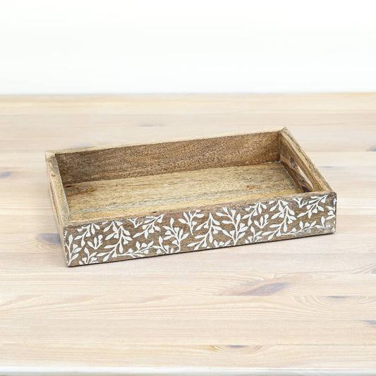 Mango Wood Flower Serving Tray, 30cm