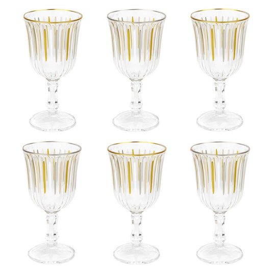 Golden Toasts” – Set of 6 White & Gold Stripe Wine Glasses
