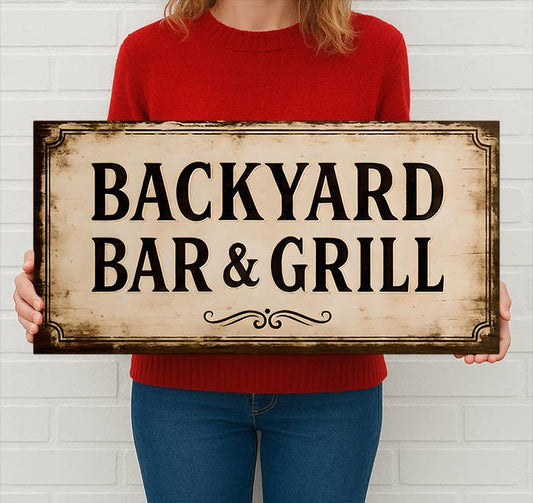 Backyard Bar & Grill Metal Sign – Rustic Outdoor Wall Decor