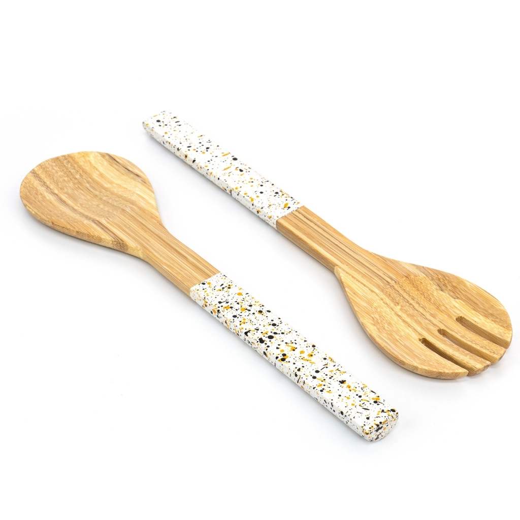 Bamboo Salad Server Set – Terrazzo Handle