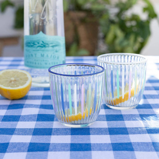 “Coastal Cool” – Set of 6 Blue & Multicolour Stripe Tumblers