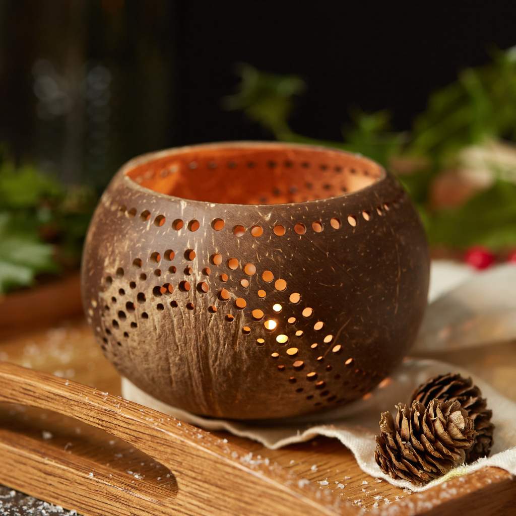 Coconut Shell Tea Light Holders – Set of 2 (Handmade)