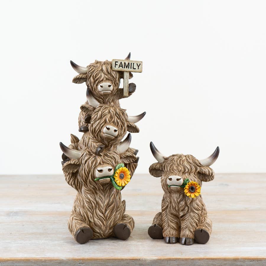 Trio of Highland Cows Family Plaque Ornament, 32.5cm