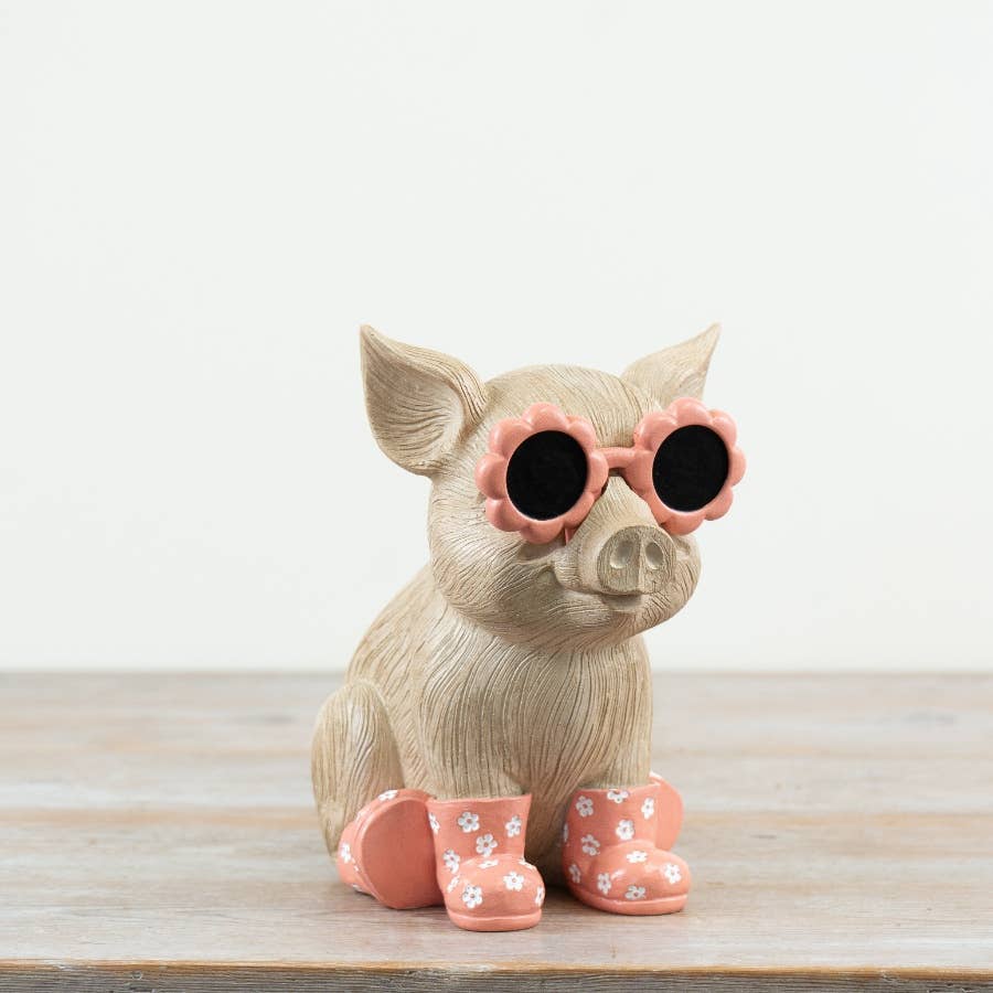 Pig Ornament with Glasses & Wellies, 20cm