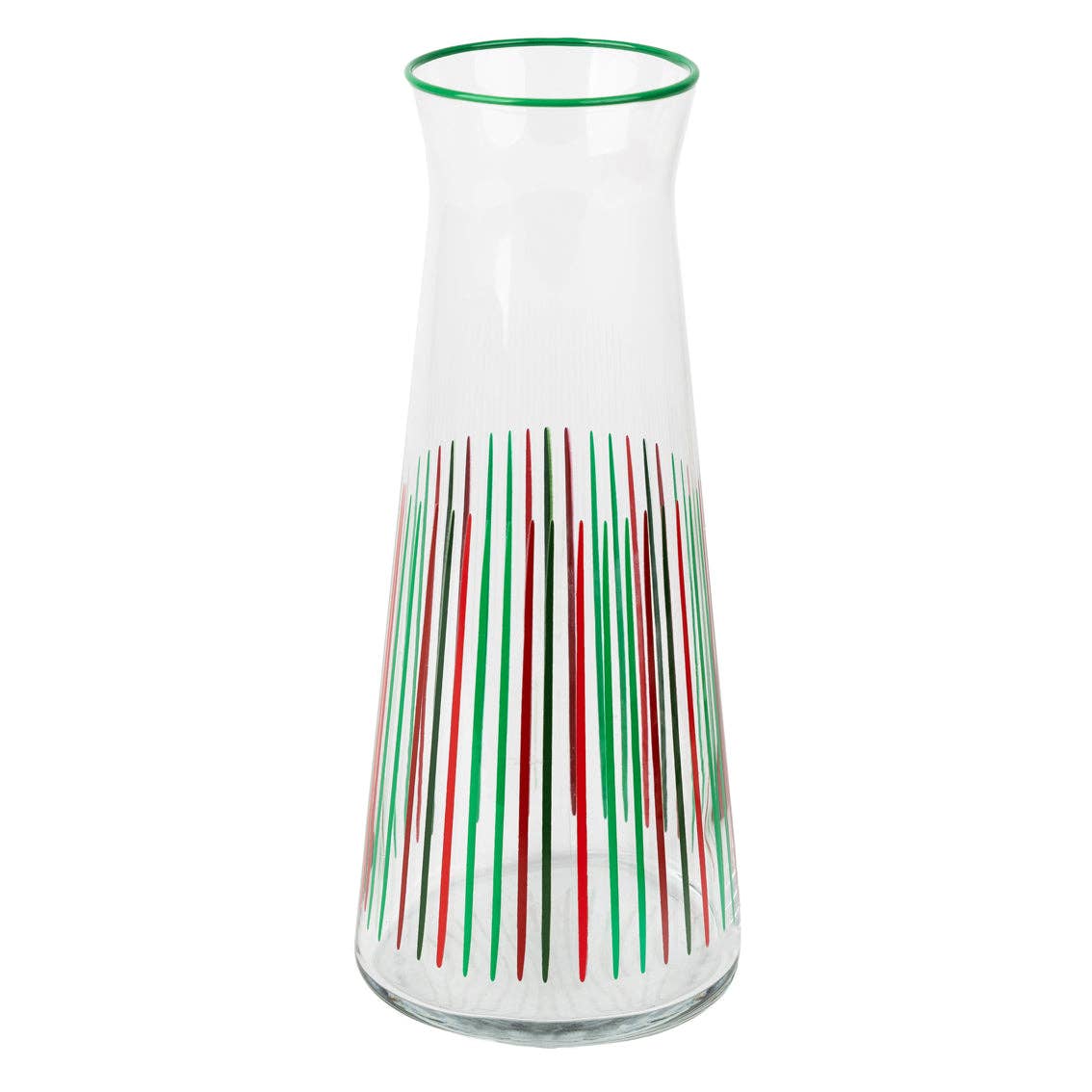 “Holiday Pour” – Red & Green Stripe Glass Carafe