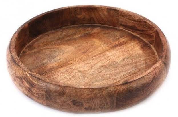 Rustic Round Wooden Bowl – 25cm