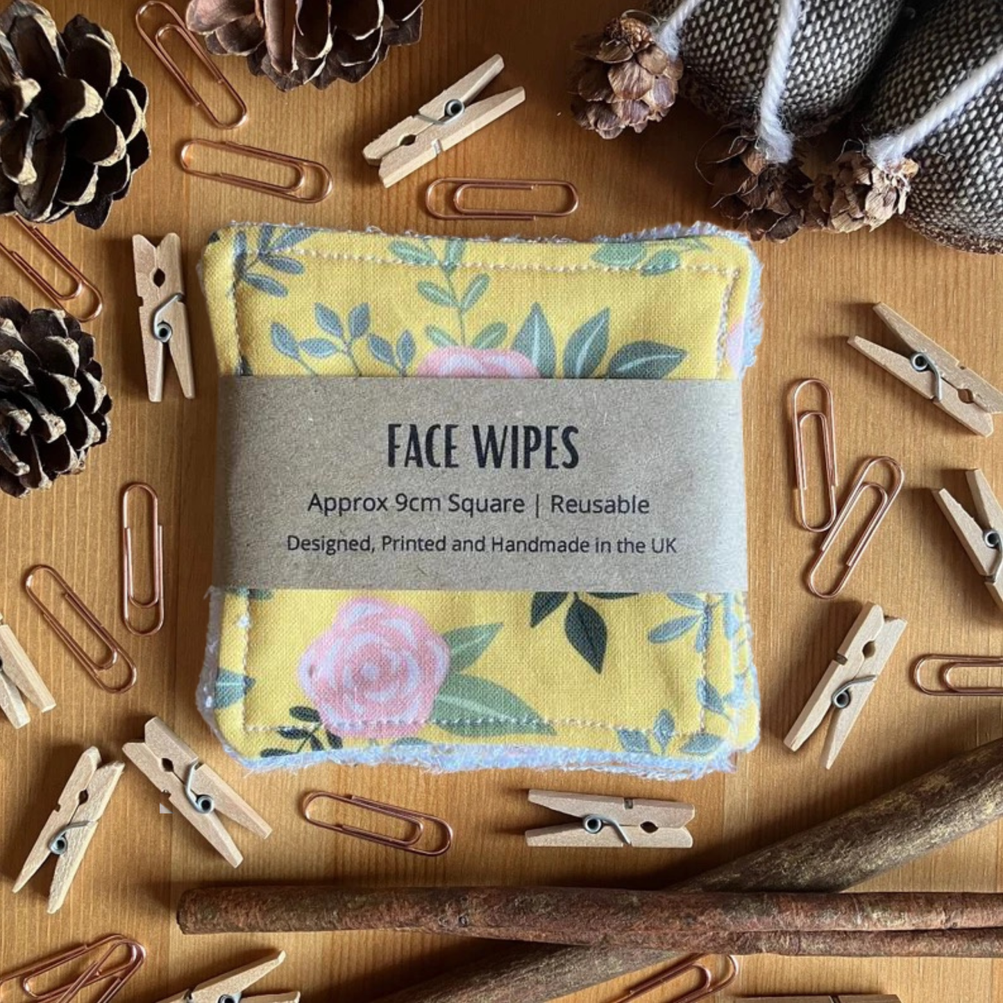 Reusable Face Wipes, Yellow Floral Patterned Square Handmade