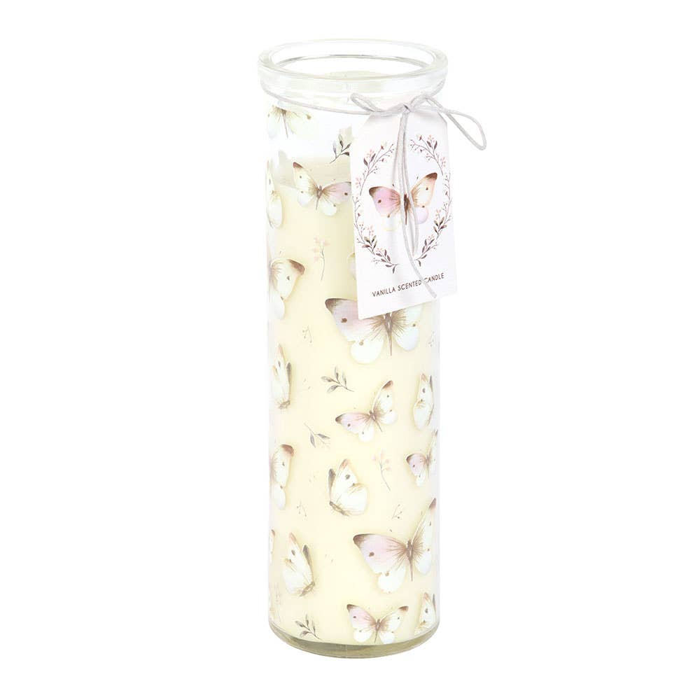 White Butterfly Print Vanilla Tube Candle