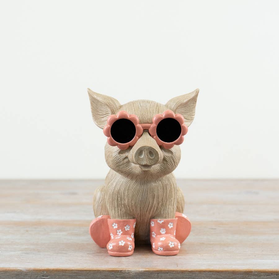 Pig Ornament with Glasses & Wellies, 20cm