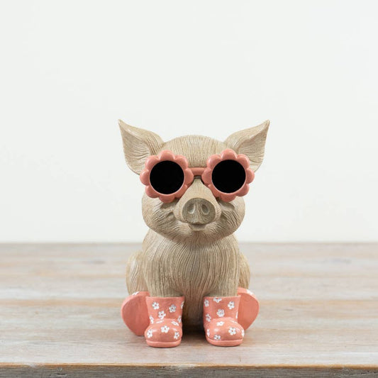 Pig Ornament with Glasses & Wellies, 20cm