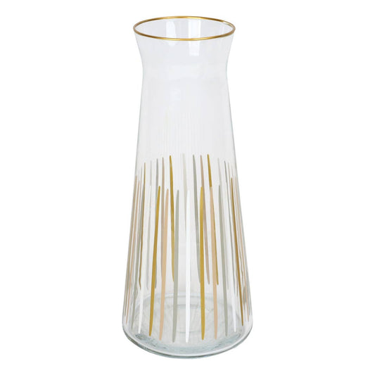 “Golden Pour” – White & Gold Stripe Glass Carafe