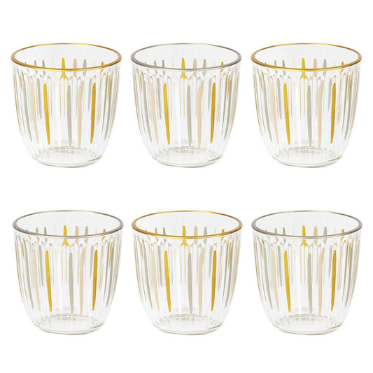 Golden Hour” – Set of 6 White & Gold Stripe Tumblers