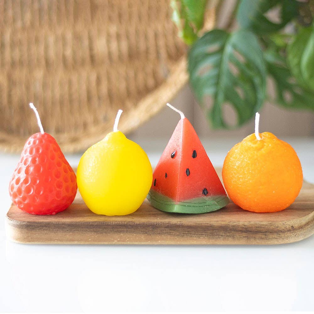 🍊 “Fruit Salad Fizzlers” – Set of 4 Colour Pop Candles