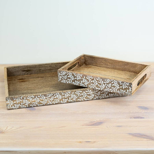 Mango Wood Flower Serving Tray, 30cm