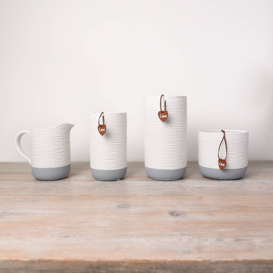 Rustic White & Grey Ribbed Jug