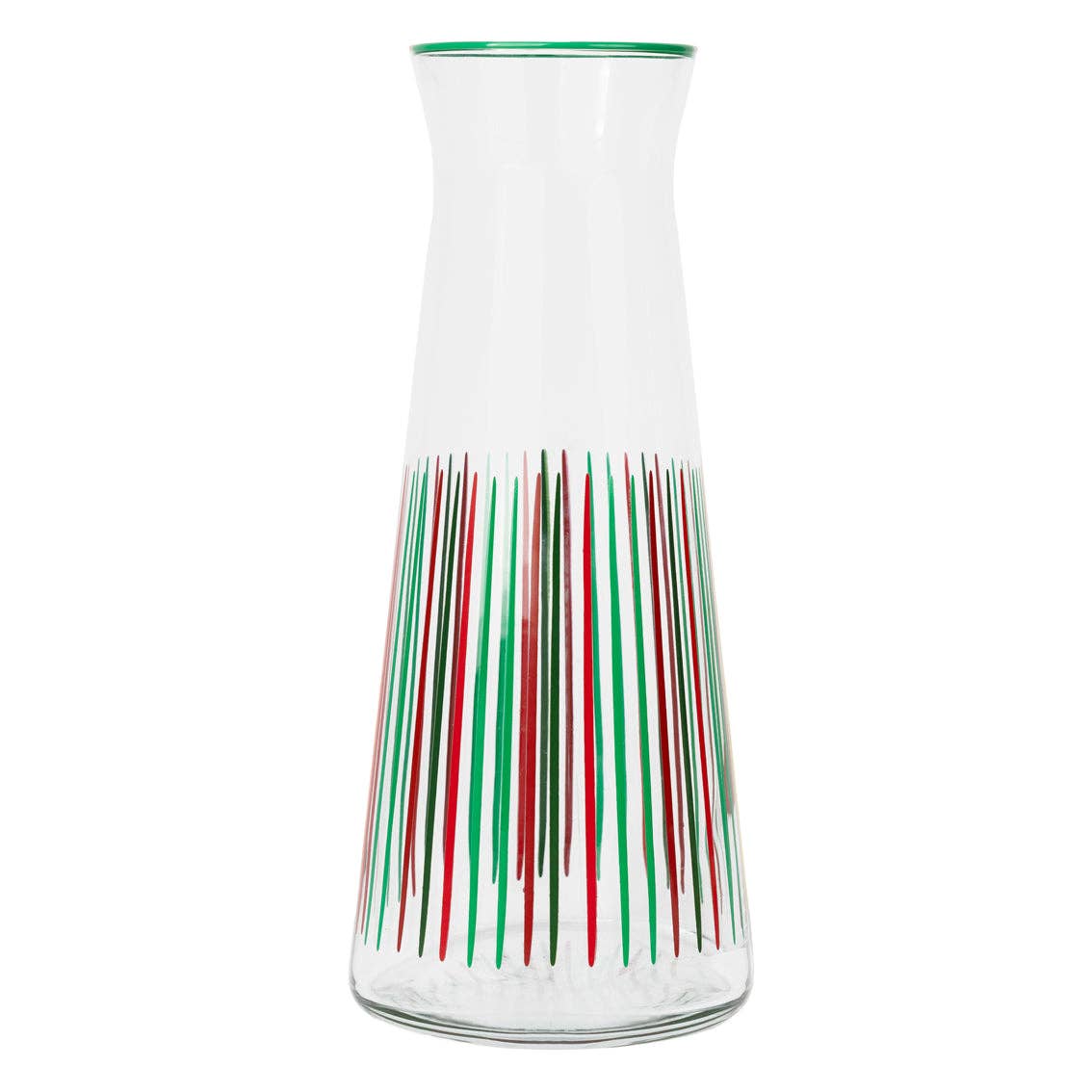 “Holiday Pour” – Red & Green Stripe Glass Carafe