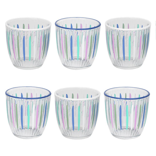 “Coastal Cool” – Set of 6 Blue & Multicolour Stripe Tumblers