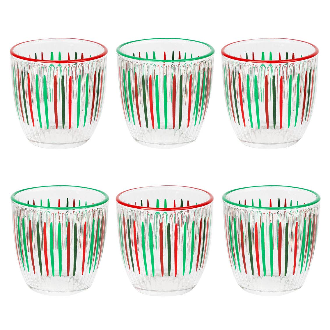 “Merry & Bright” – Set of 6 Red & Green Rim Tumblers